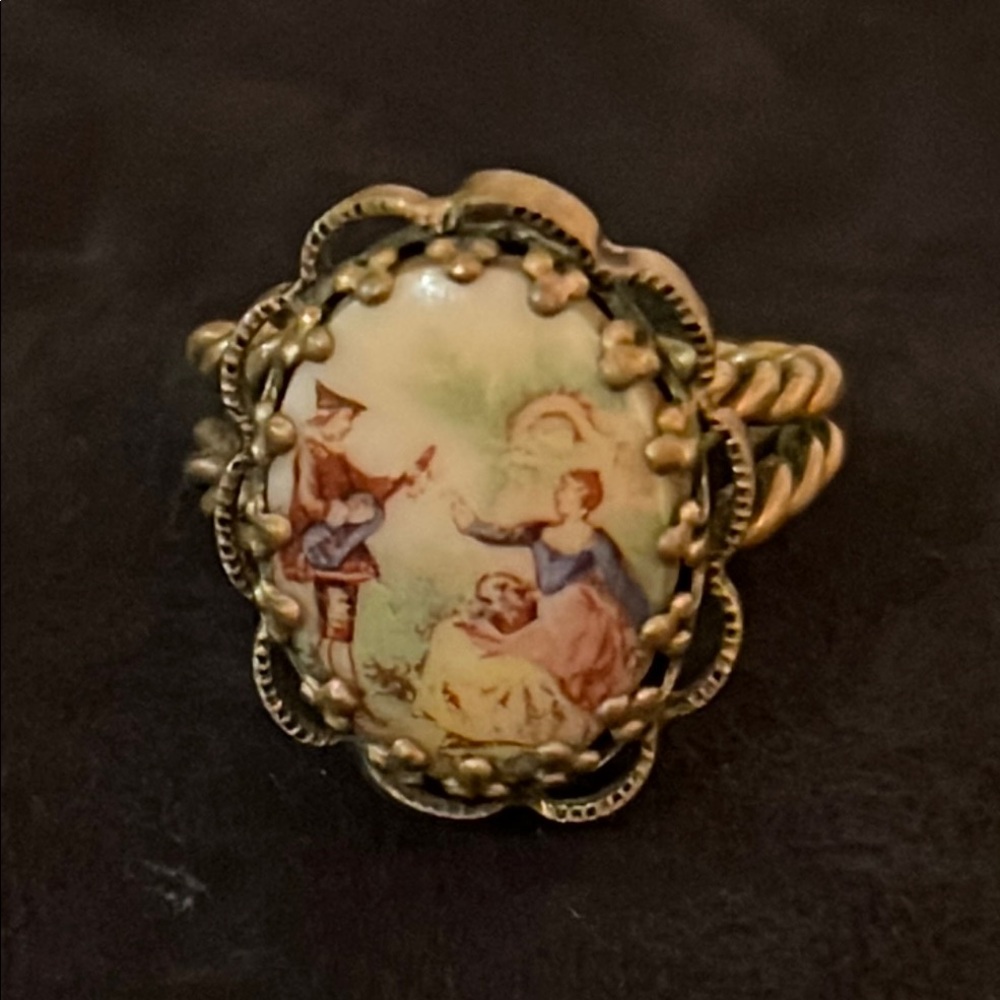 Vintage West Germany painted Cameo Ring adjustable